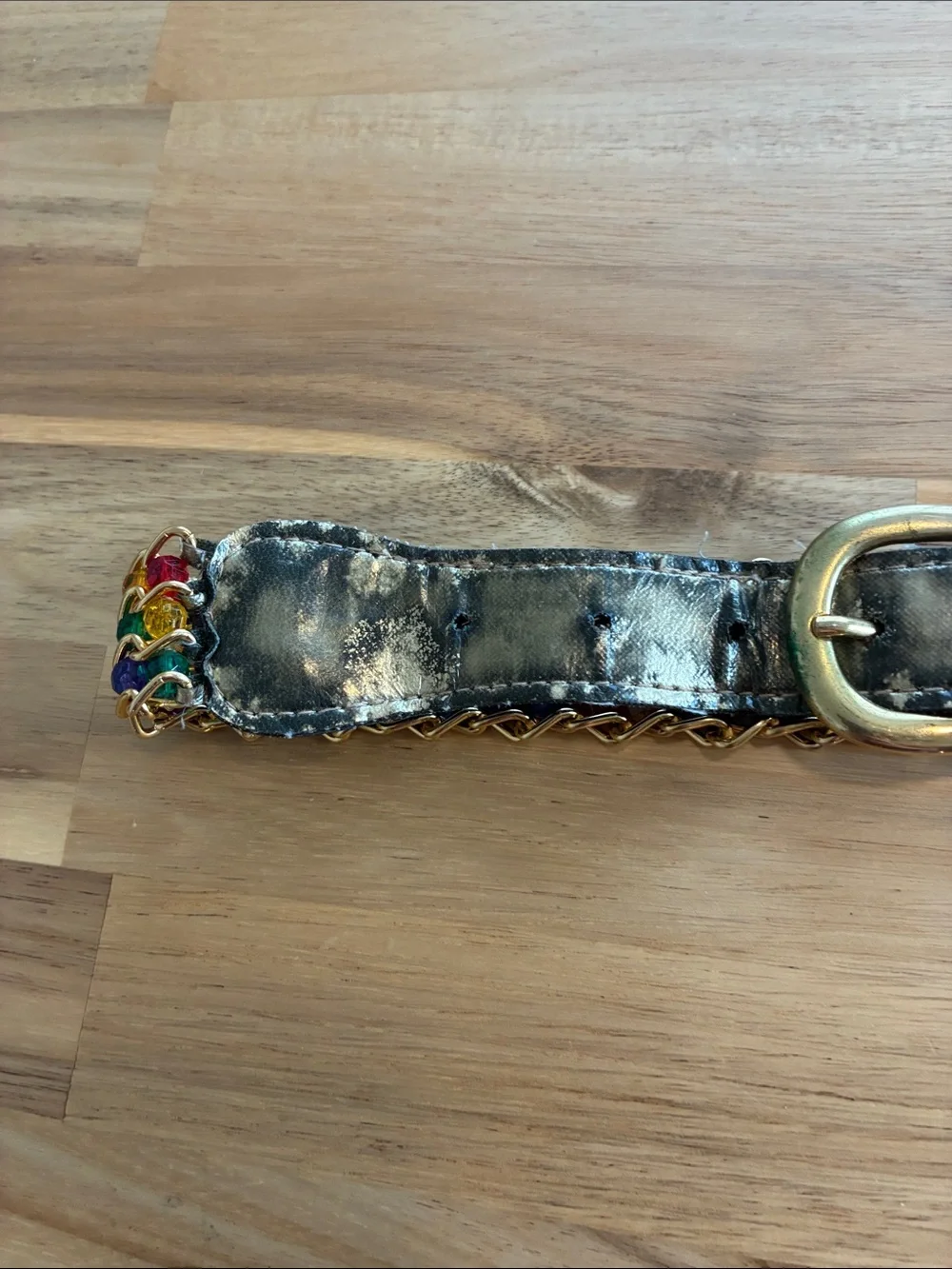 Y2K VTG Colorful Beaded Avant Garde chain Link Belt Metallic Leather Closure